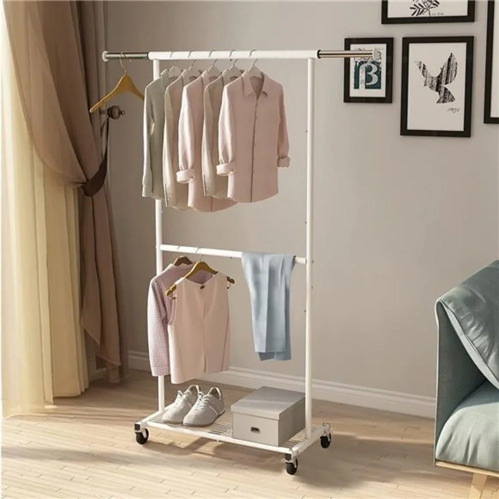Simple Trending Standard Clothing Garment Rack, Extendable, White - Picture 5 of 7